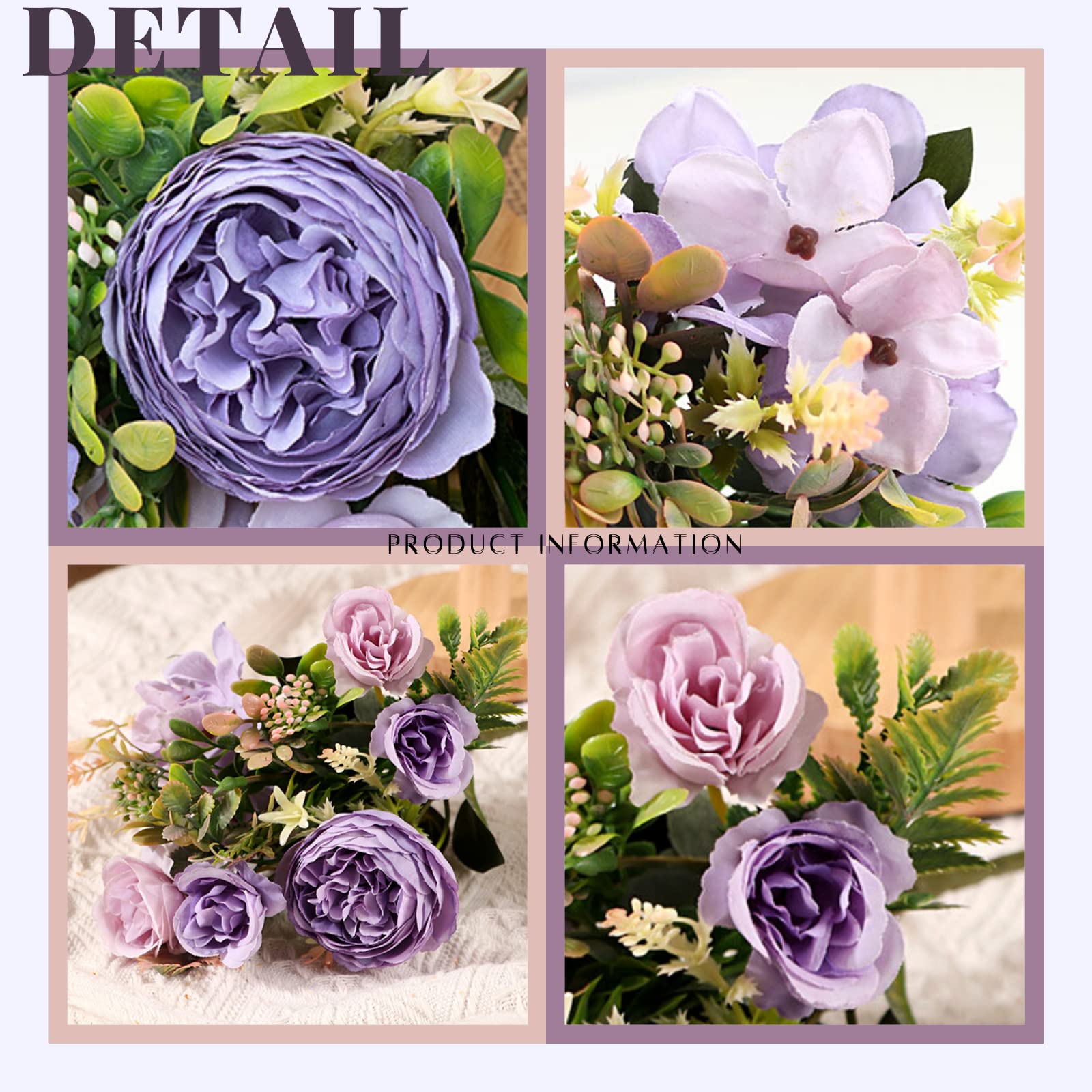 Artificial Peony Flowers - Small Silk Peony Bouquet for Wedding, Party, Cake & Home Decor - Realistic Purple Peonies for Centerpieces, Tablescapes & DIY Floral Arrangements