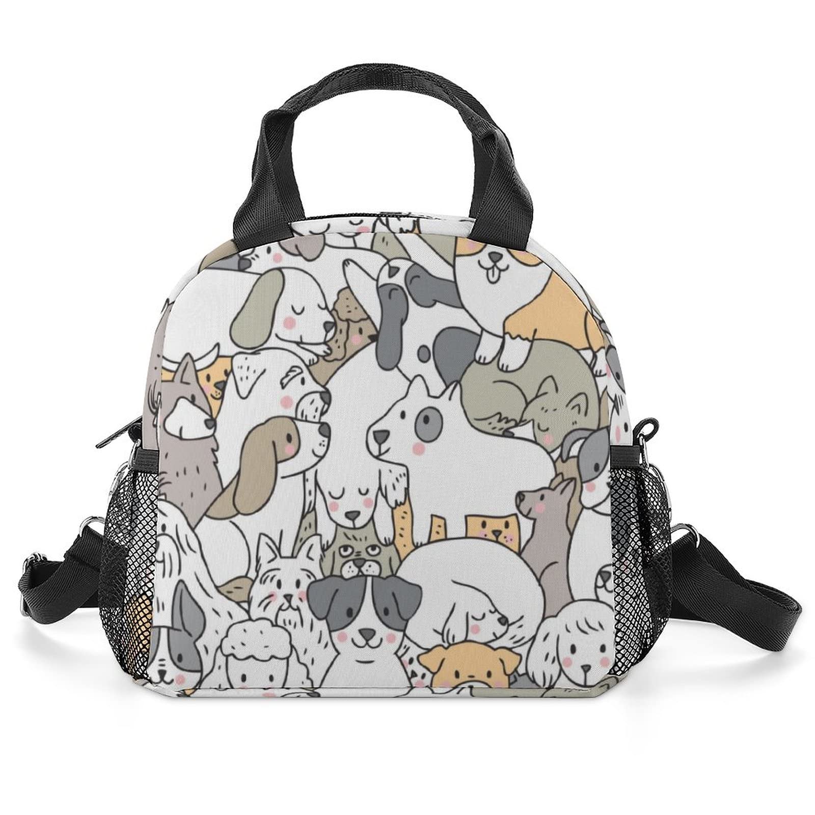 MoBlinko Insulated Lunch Box for Kids & Adults - Cute Cartoon Doodle Dog Design, Leakproof Portable Cooler Bag with Adjustable Shoulder Strap - Perfect for School, Work, Picnic, Hiking & Beach Trips (One Size)
