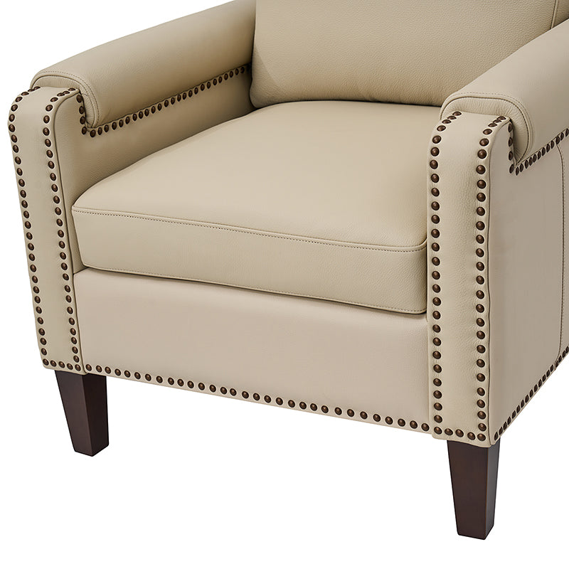 Nathaniel Transitional Style Genuine Leather Armchair - Premium Brown Leather Lounge Chair for Living Room, Office & Study - Comfortable Reading Chair with Padded Seat & Wooden Legs