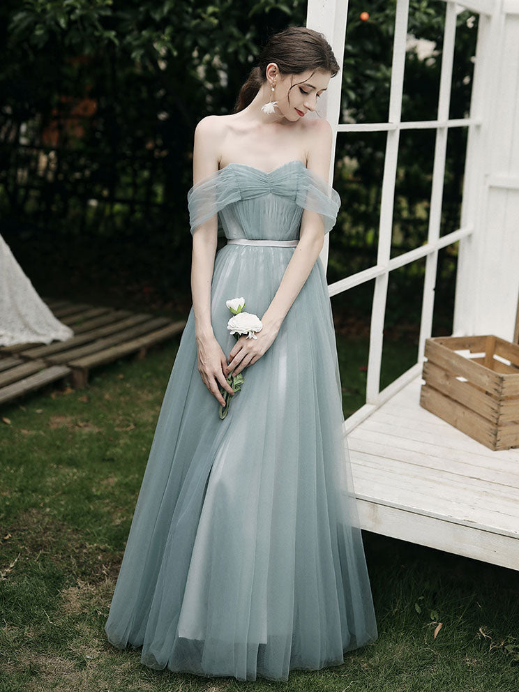 Elegant A-Line Green Tulle Long Prom Dress & Bridesmaid Gown - Perfect for Formal Dances, Weddings & Special Occasions