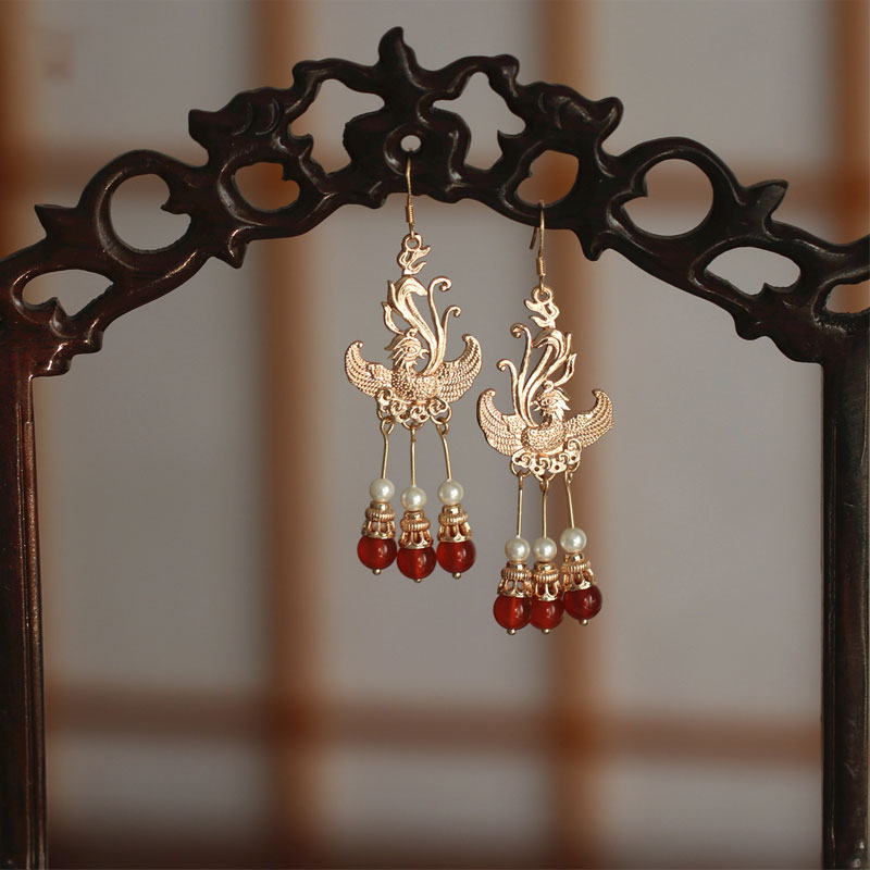 Vintage Alloy Phoenix Agate Dangle Drop Earrings for Women - Handmade Bohemian Jewelry, Gift for Her, Perfect for Parties, Weddings & Special Occasions