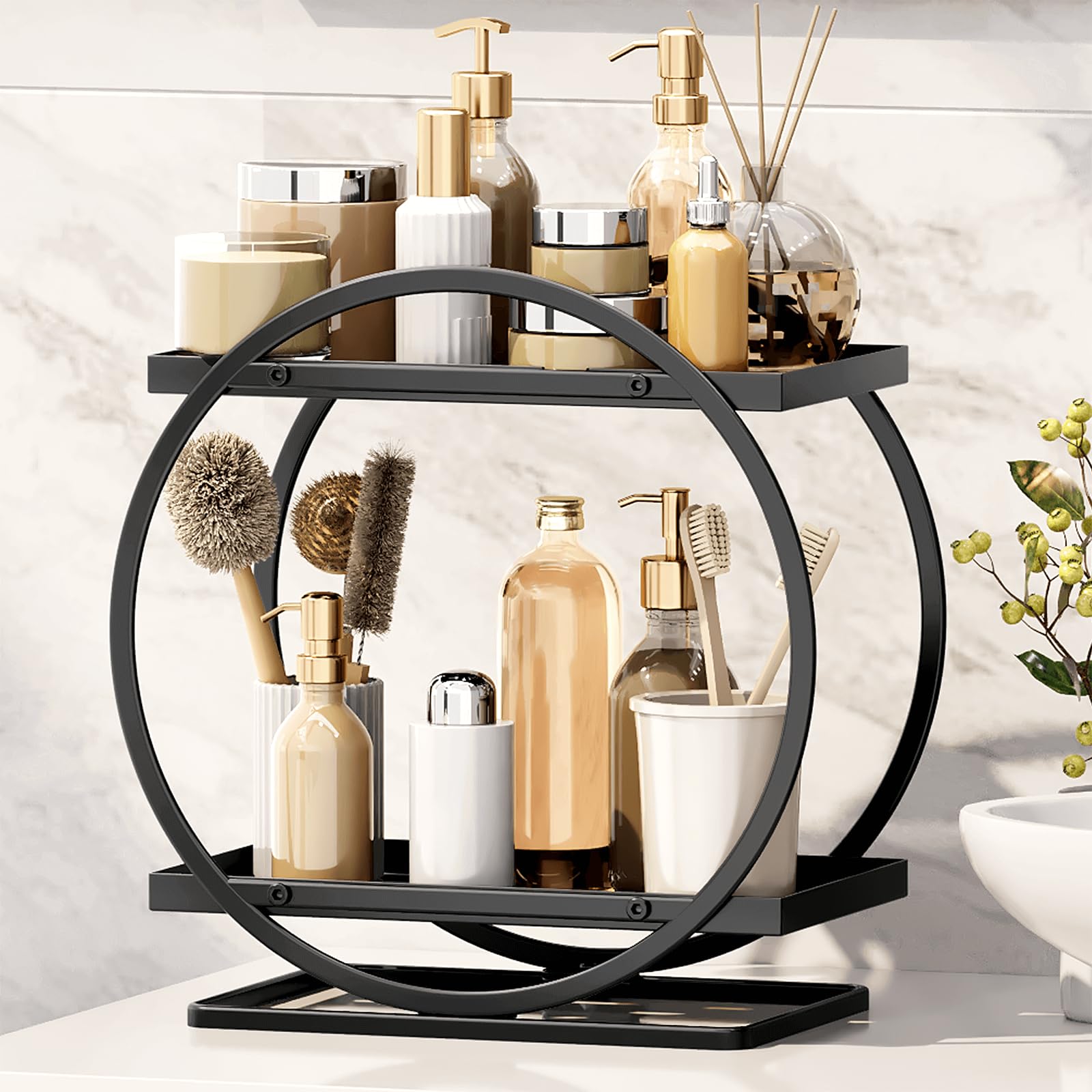 Black 2-Tier Makeup Organizer & Storage Tray for Dresser, Bathroom Vanity & Counter - Perfect for Cosmetics, Perfumes & Skincare Products - Ideal for Home, Travel & Gift Giving