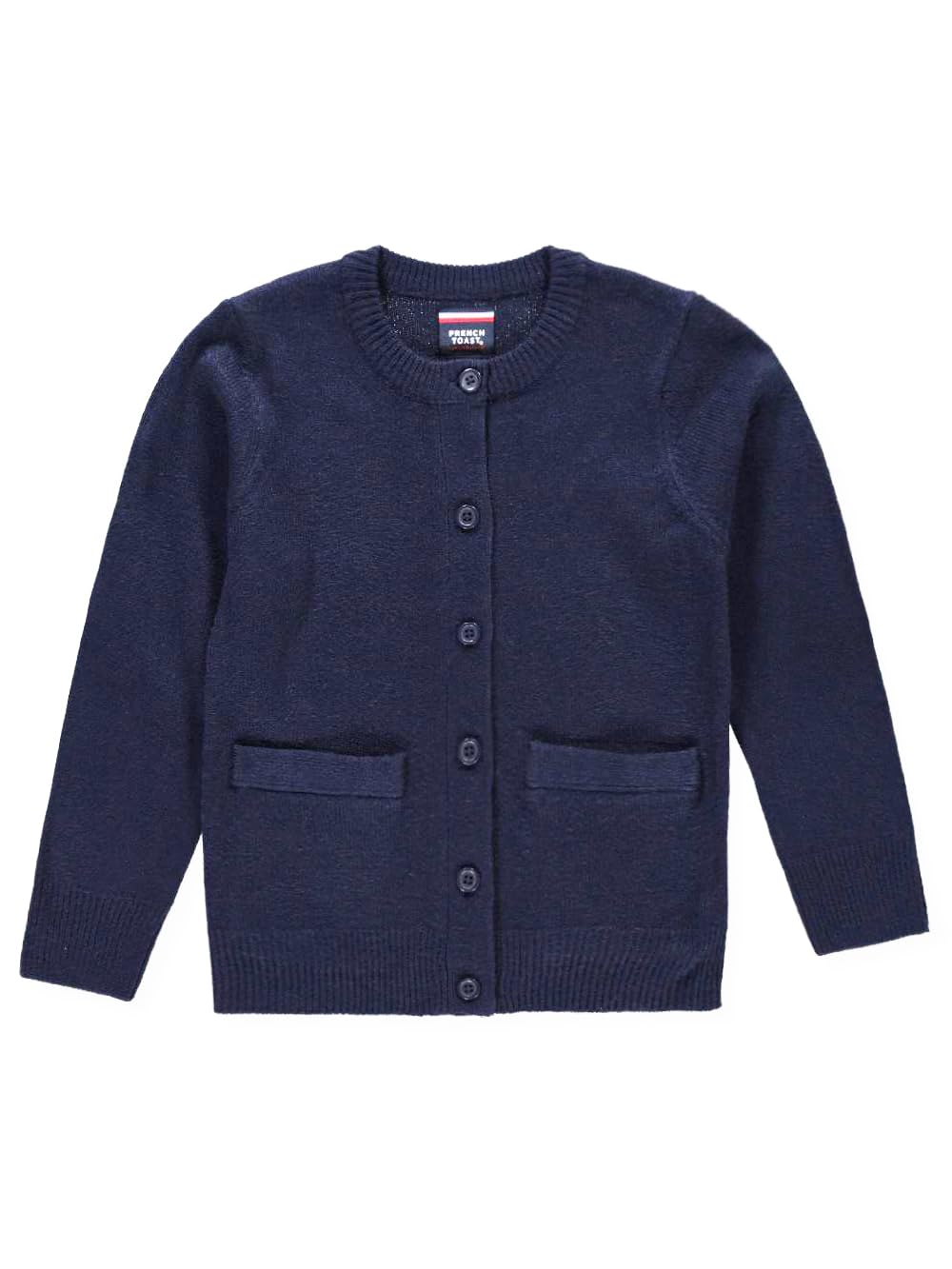 French Toast Girls' Crewneck Cardigan with Welt Pockets - Navy Blue Size 14 (4-20) | Cozy School Outfits & Layered Fall Fashion for Kids