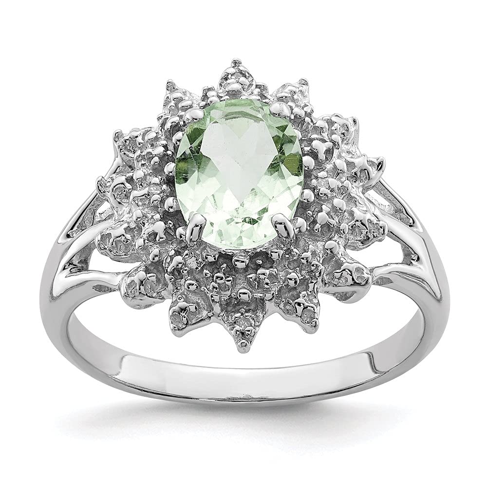 1.06ct Oval Cut Prasiolite & Diamond Accent Cluster Ring for Women - Vintage Style Green Gemstone Engagement Ring - Perfect for Weddings, Anniversaries & Special Occasions
