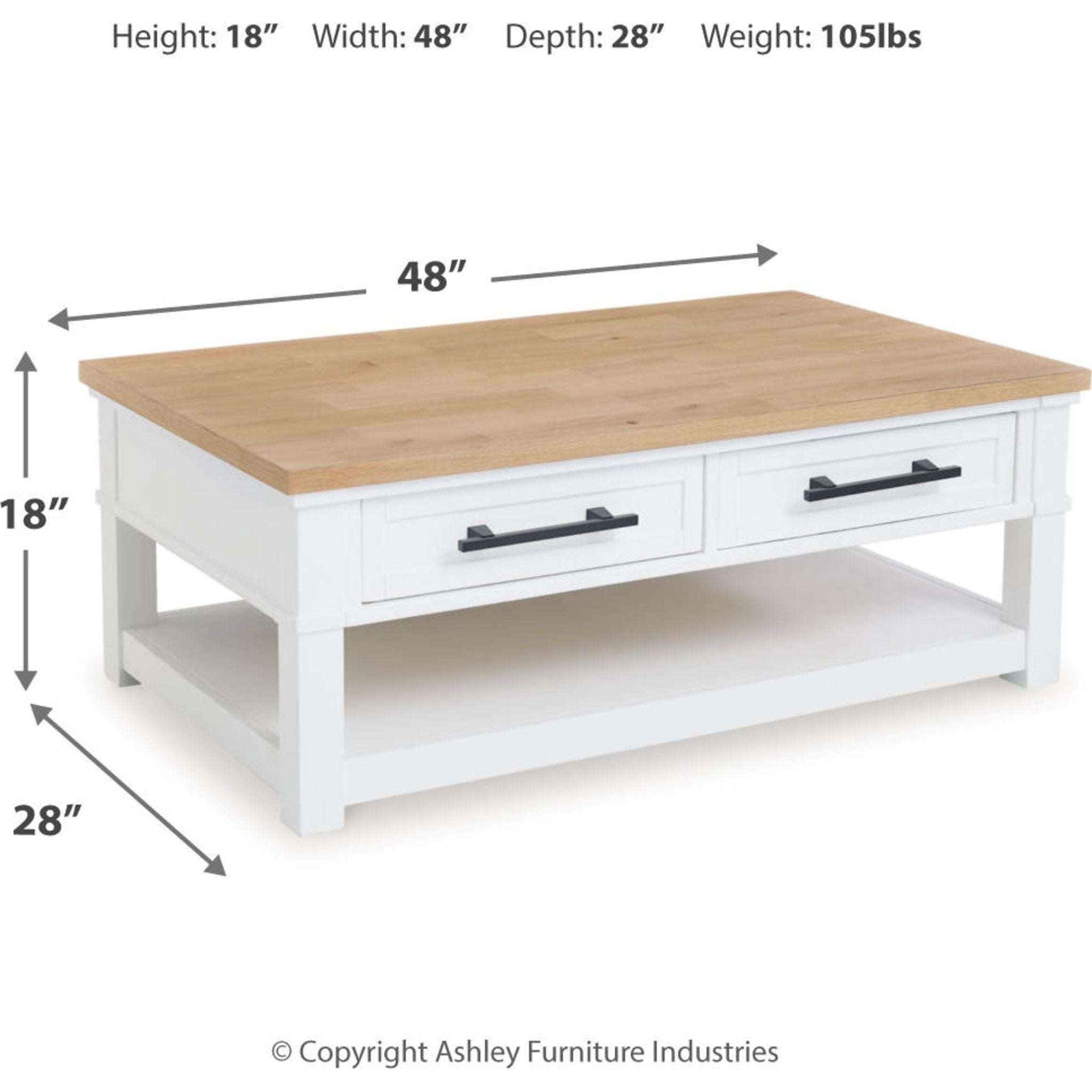 Ashbryn Modern Coffee Table - White & Natural Wood Finish - Perfect for Living Room, Lounge & Home Decor