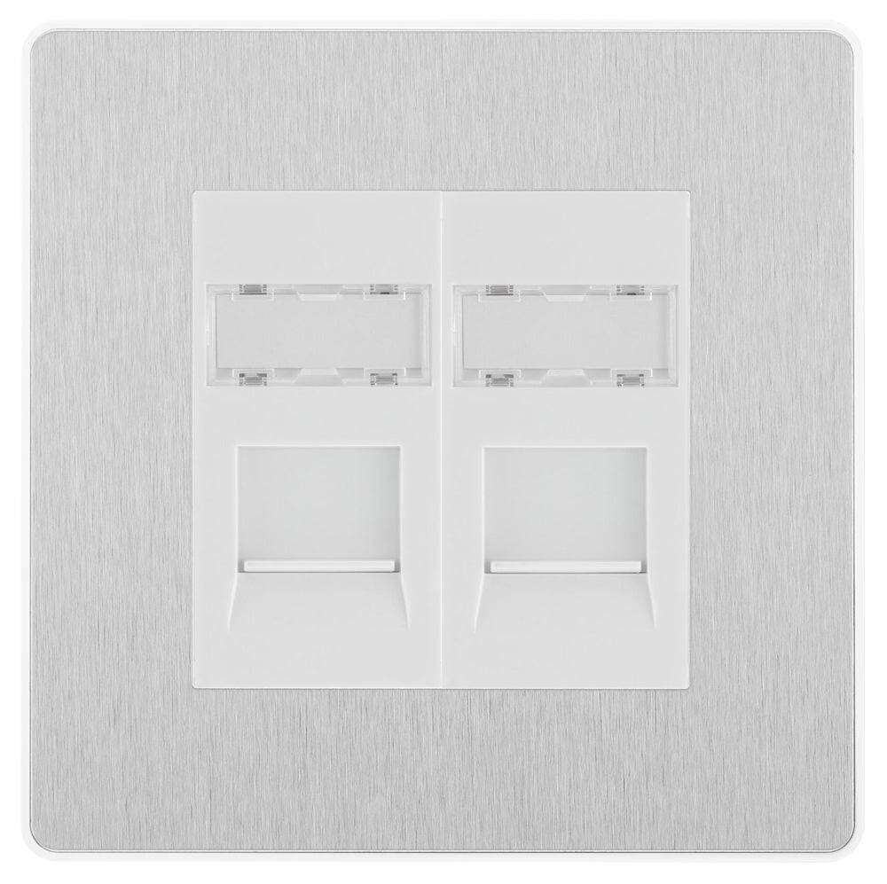 BG Evolve Brushed Steel Double RJ45 Cat5E Data Outlet - High Speed Ethernet Wall Plate for Home & Office Networking (PCDBSRJ452W) - Perfect for Smart Homes, Offices, and Server Rooms
