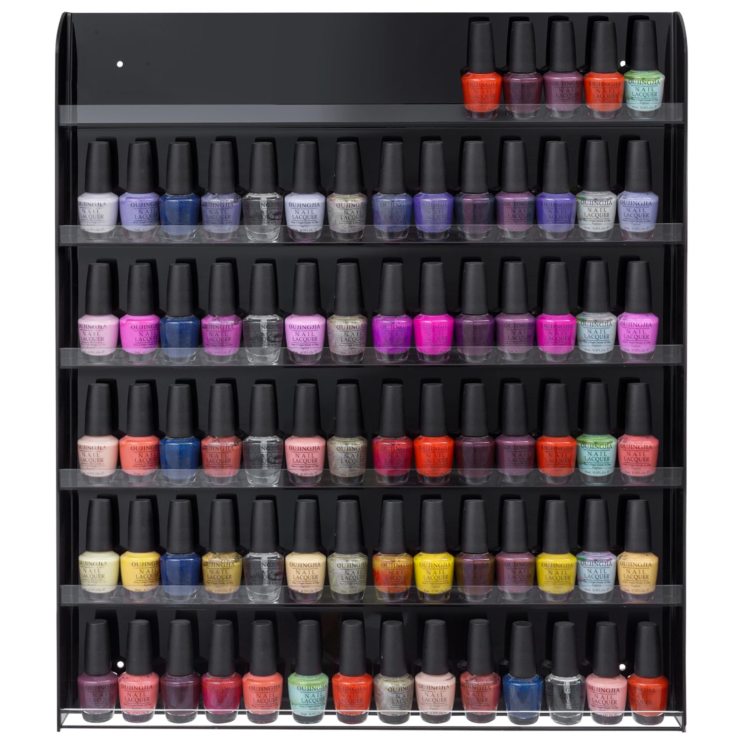 Premium Black Acrylic Wall Mounted Nail Polish Organizer - 6 Tier Salon Display Shelf Holds 102 Bottles for Home & Professional Nail Salon Storage
