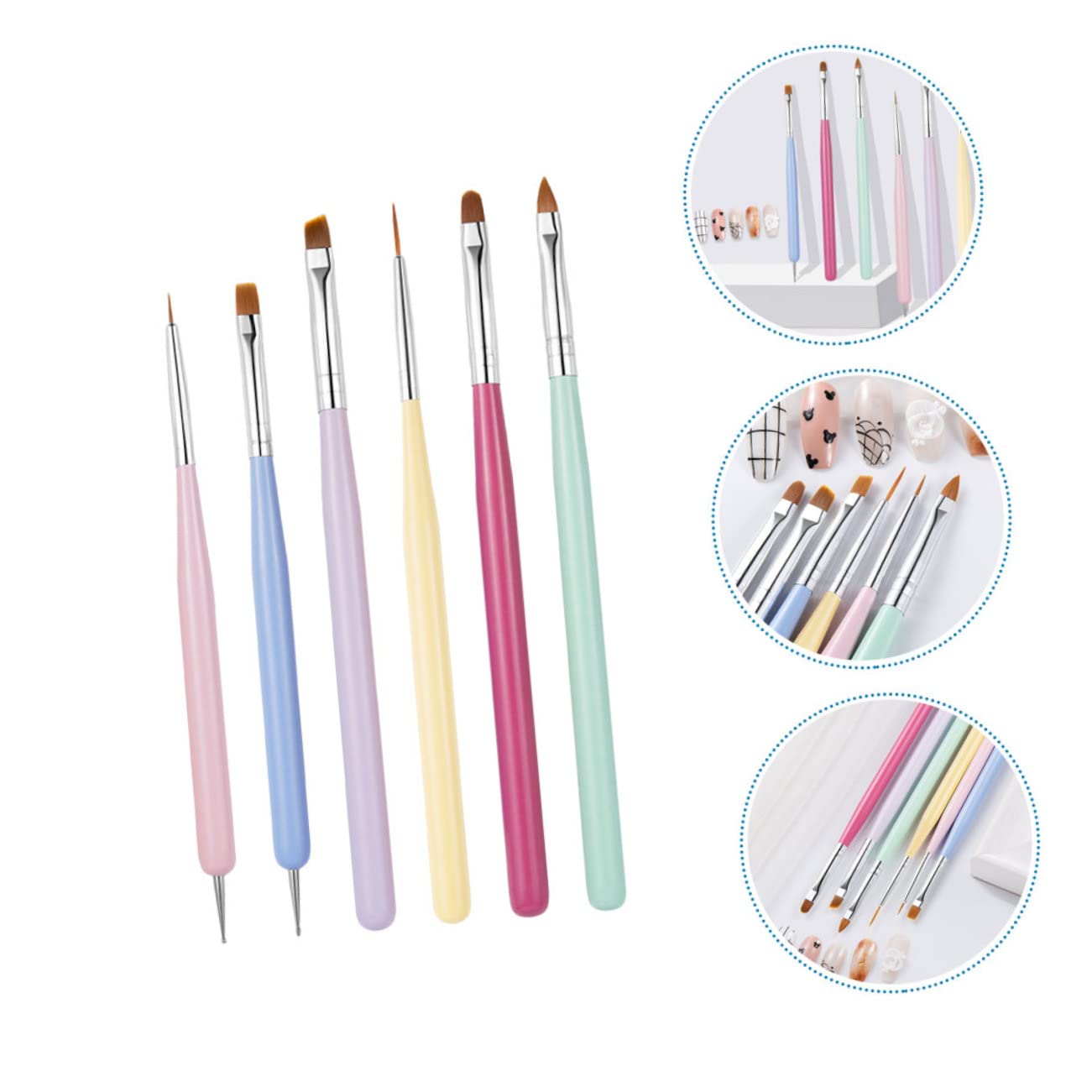 Beavorty 6pcs Wooden Handle Nail Art Brush Pens Set - Smooth Nylon Head Professional Nail Painting Tools for Gel Polish, Acrylic Nails & DIY Manicure at Home Salon