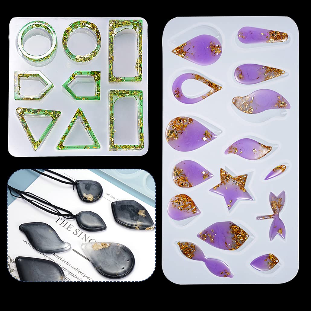 iSuperb 2 Pack Silicone Resin Molds for Jewelry Making - DIY Epoxy Casting Molds for Pendants, Keychains, Earrings - Perfect for Handmade Resin Crafts, Gifts, and Home Decor Projects