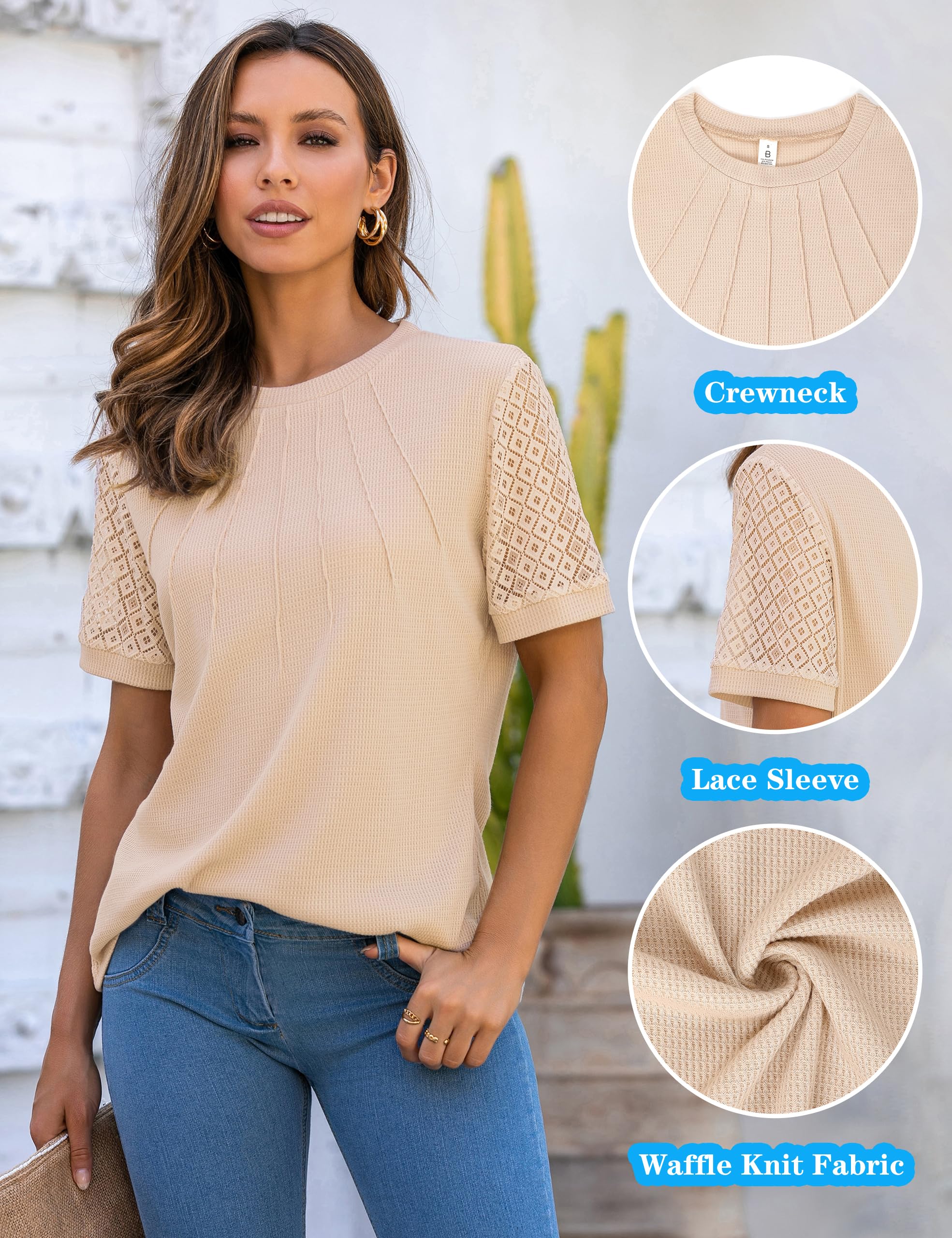 Blooming Jelly Women's Waffle Knit Short Sleeve Blouse - Business Casual Tops for Work & Summer Outfits 2025 | Perfect for Office Wear, Date Nights & Weekend Brunch