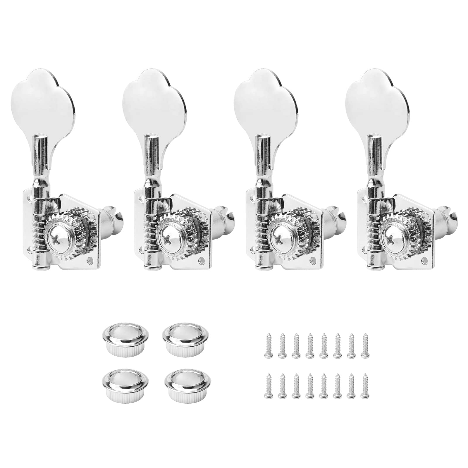 4R Open Gear Electric Guitar Bass Tuners - Chrome Machine Head Replacement for Jazz Bass & Precision Instruments - Perfect for Tuning, Maintenance & Stage Performance
