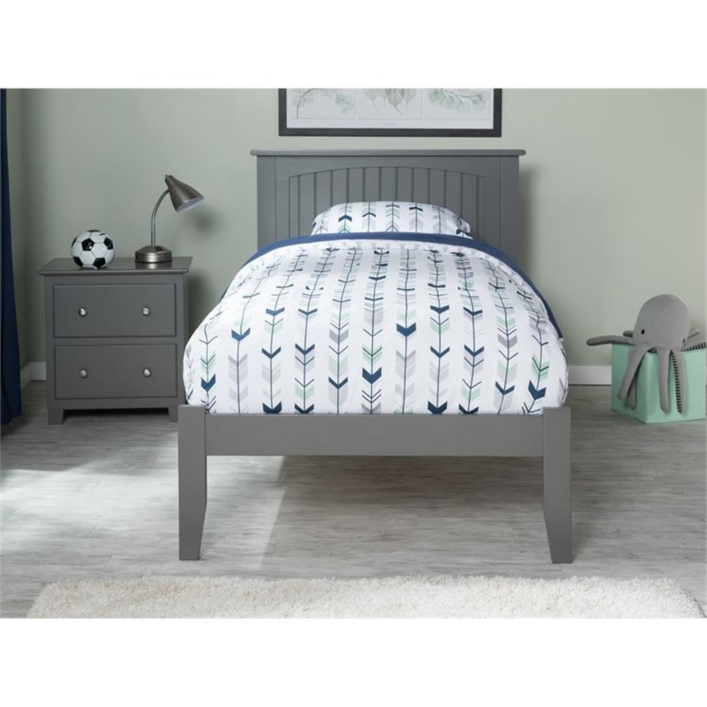 BOWERY HILL Modern Gray Wood Twin XL Platform Bed with USB Charger - Space-Saving Bedroom Furniture for Small Apartments & Guest Rooms