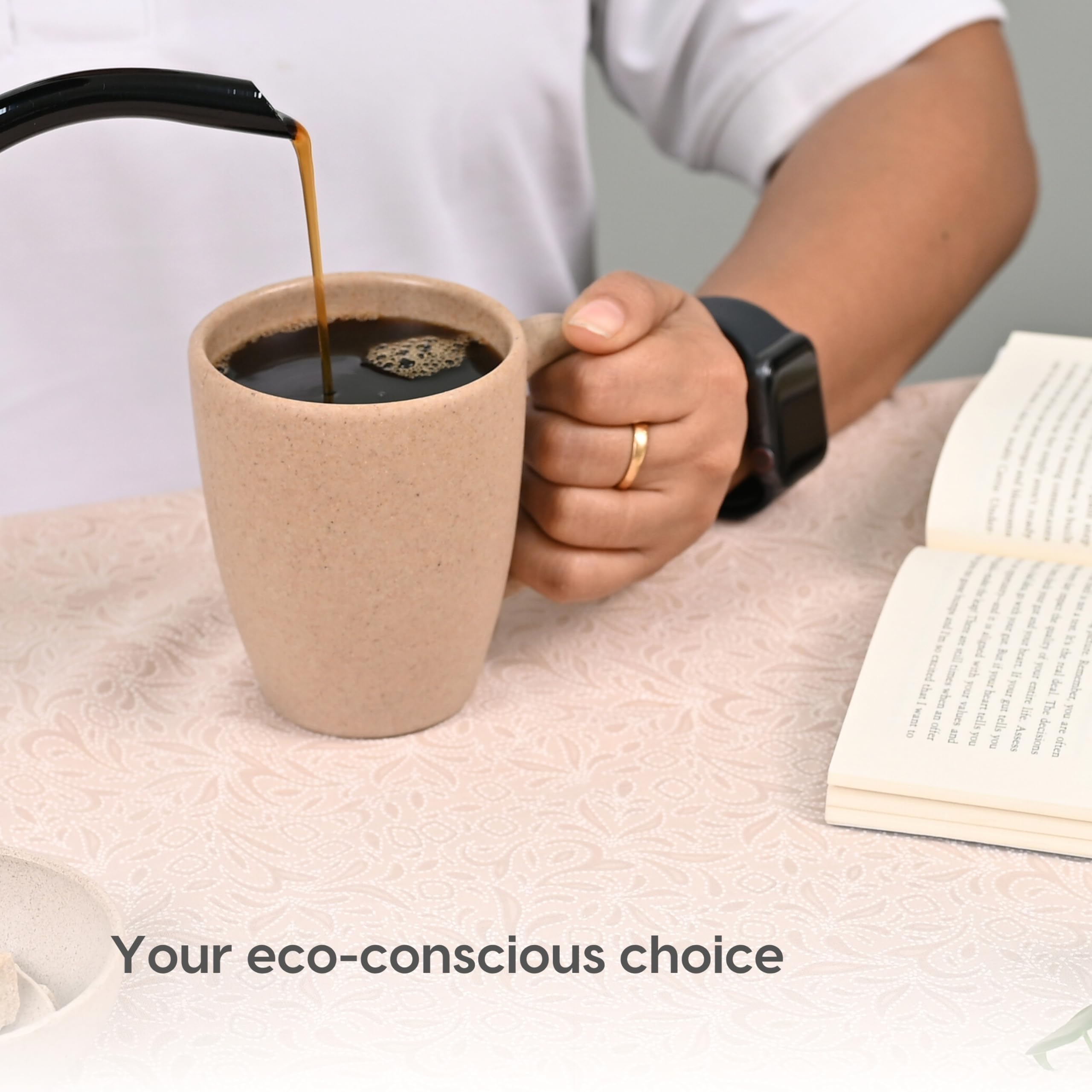 Eco-Friendly Set of 6 Classic Coffee Mugs | 10 oz | Made with Sustainable Rice Husk & Bamboo Fibers | Microwave & Dishwasher Safe | Matte Finish | Perfect for Hot Coffee, Iced Tea, Milk & More | Ideal for Home, Office & Gifts (Multicolor, Pack of 6)