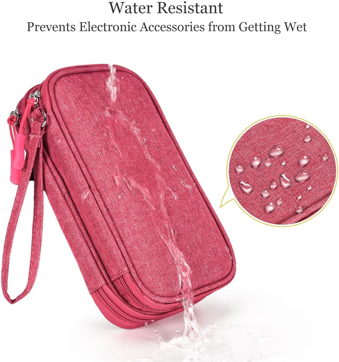 Waterproof Electronic Organizer Travel Bag for Power Bank, Charging Cords & USB Cables - Portable Cable Accessories Case (Rose Red) - Perfect for Travel, Office & Daily Organization