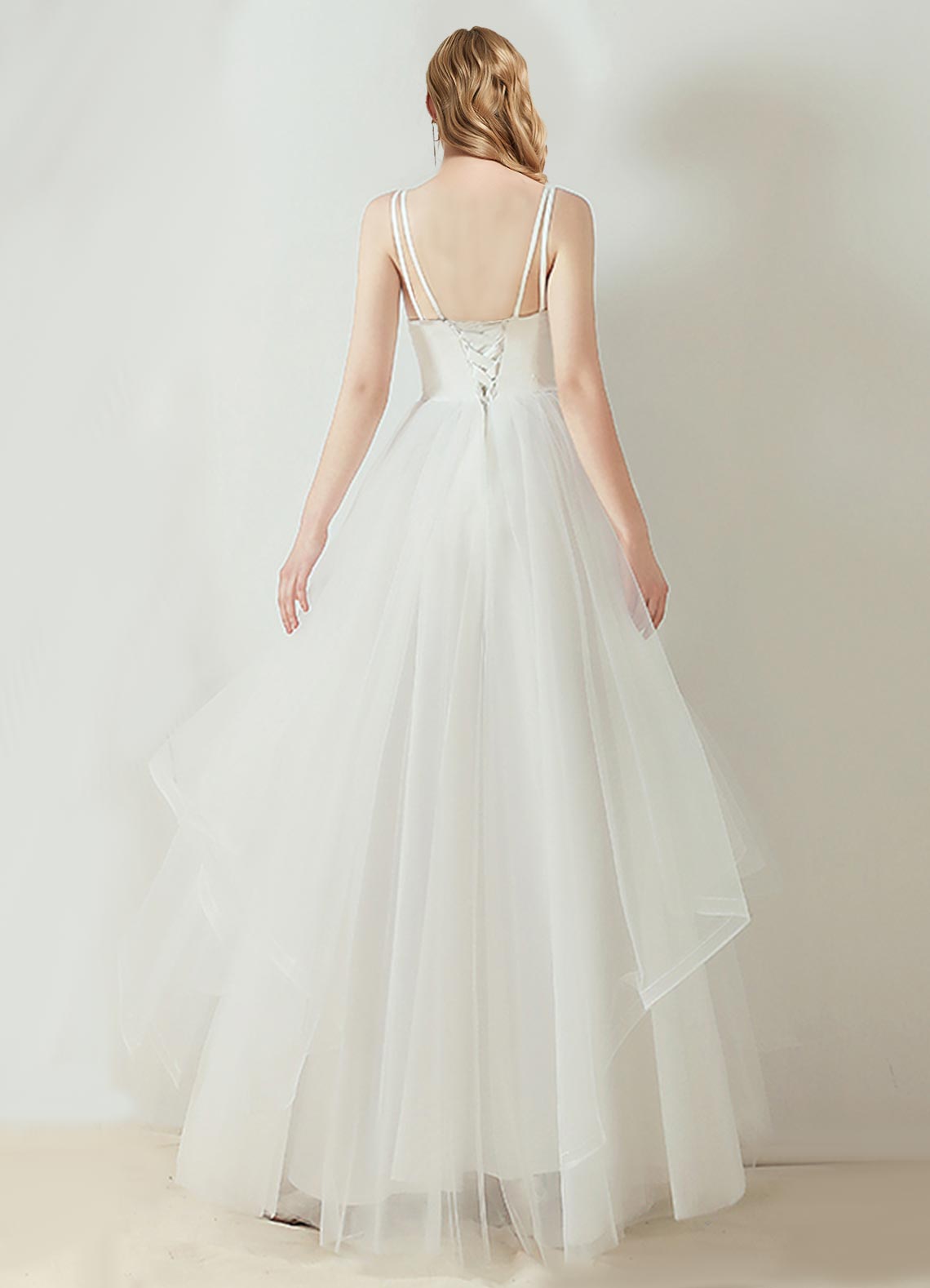 Elegant Corset Bodice V-Neck Wedding Skirt with Dimensional Cut & Irregular Hem - Perfect for Bridal, Prom, and Formal Occasions
