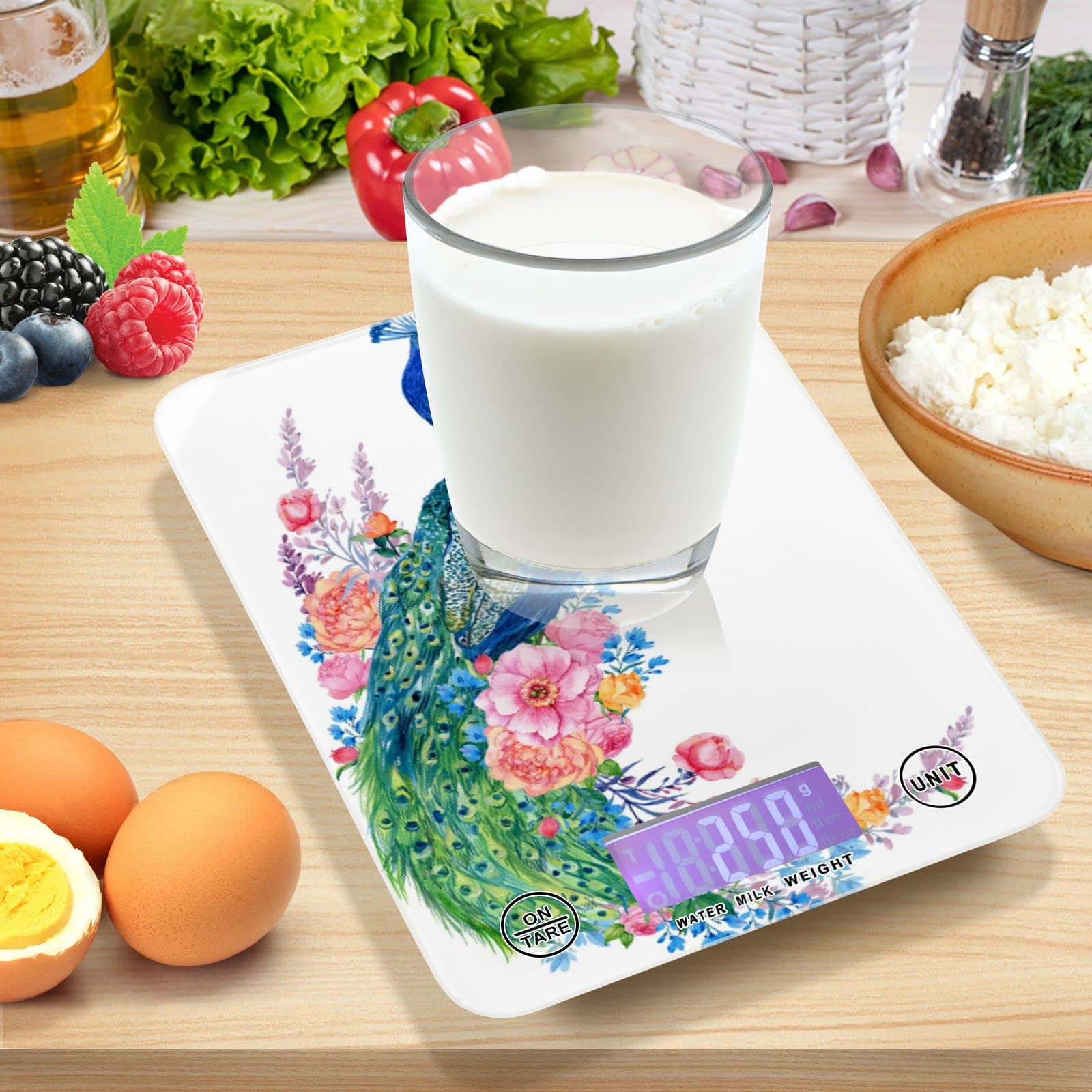 **Peacock Flowers Digital Kitchen Scale - Waterproof Food Scale with Ounces & Grams Measurement for Cooking, Baking, and Weight Loss | Perfect for Home, Restaurant & Meal Prep**