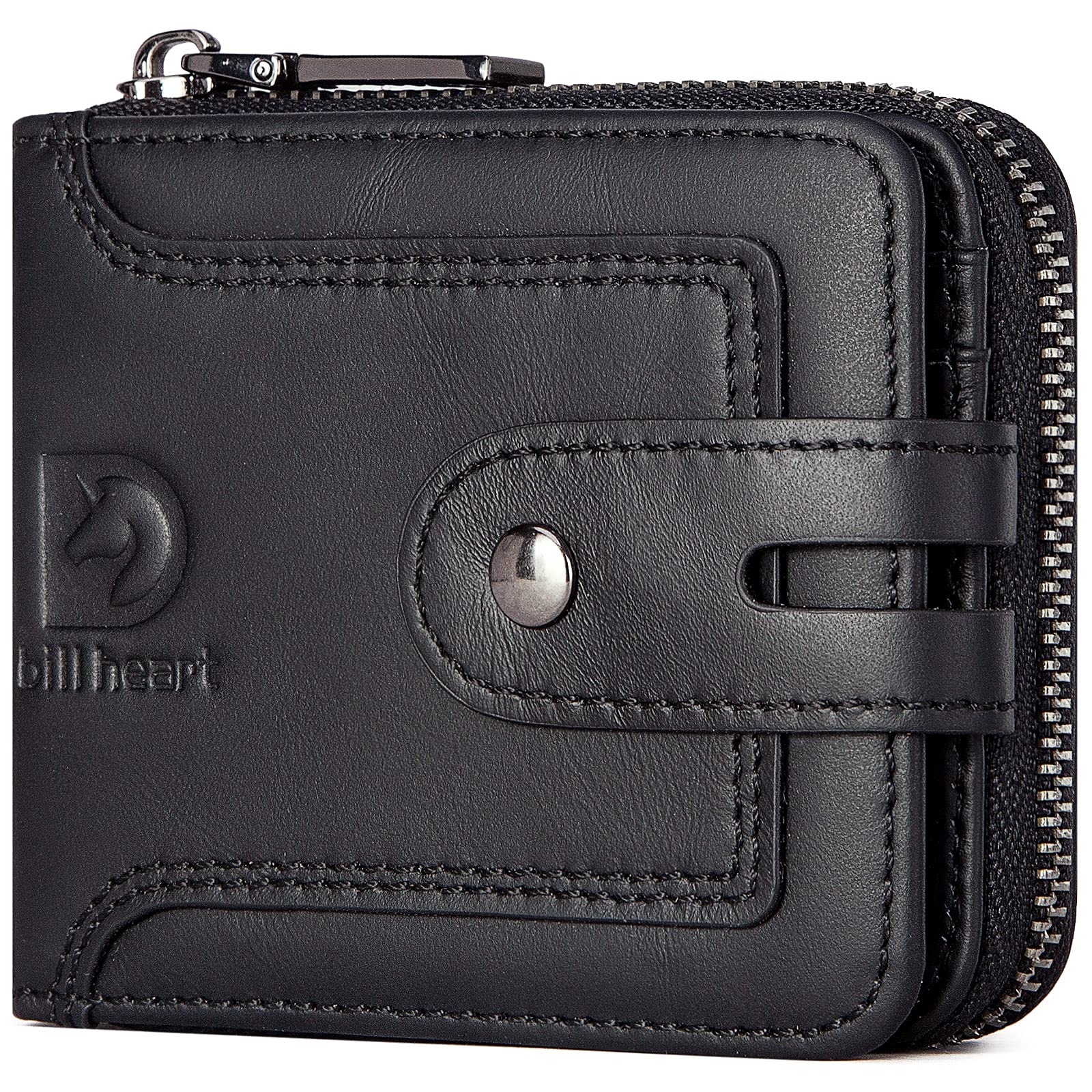 Genuine Leather Men's Wallet with Zipper - Bifold RFID Blocking Wallet for Men with ID Window & Coin Pocket - Perfect for Everyday Use, Travel, and Business (Black)