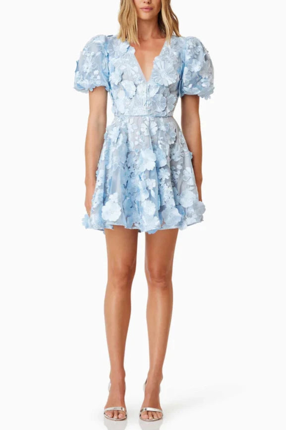 Chayan Floral Embroidered Mini Dress - Elegant Summer Party & Wedding Guest Outfit