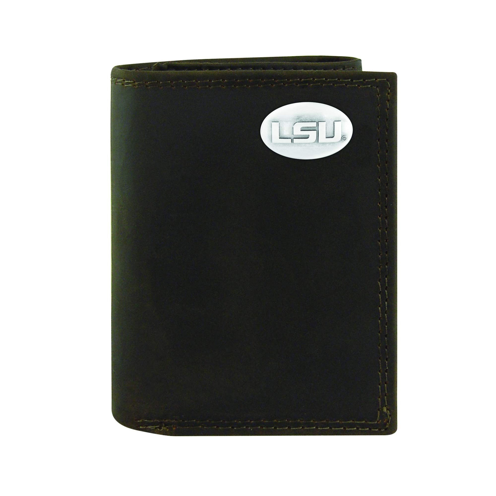 LSU Tigers NCAA Genuine Crazyhorse Leather Trifold Wallet with Concho Design - Perfect for Gameday & Everyday Use (One Size)