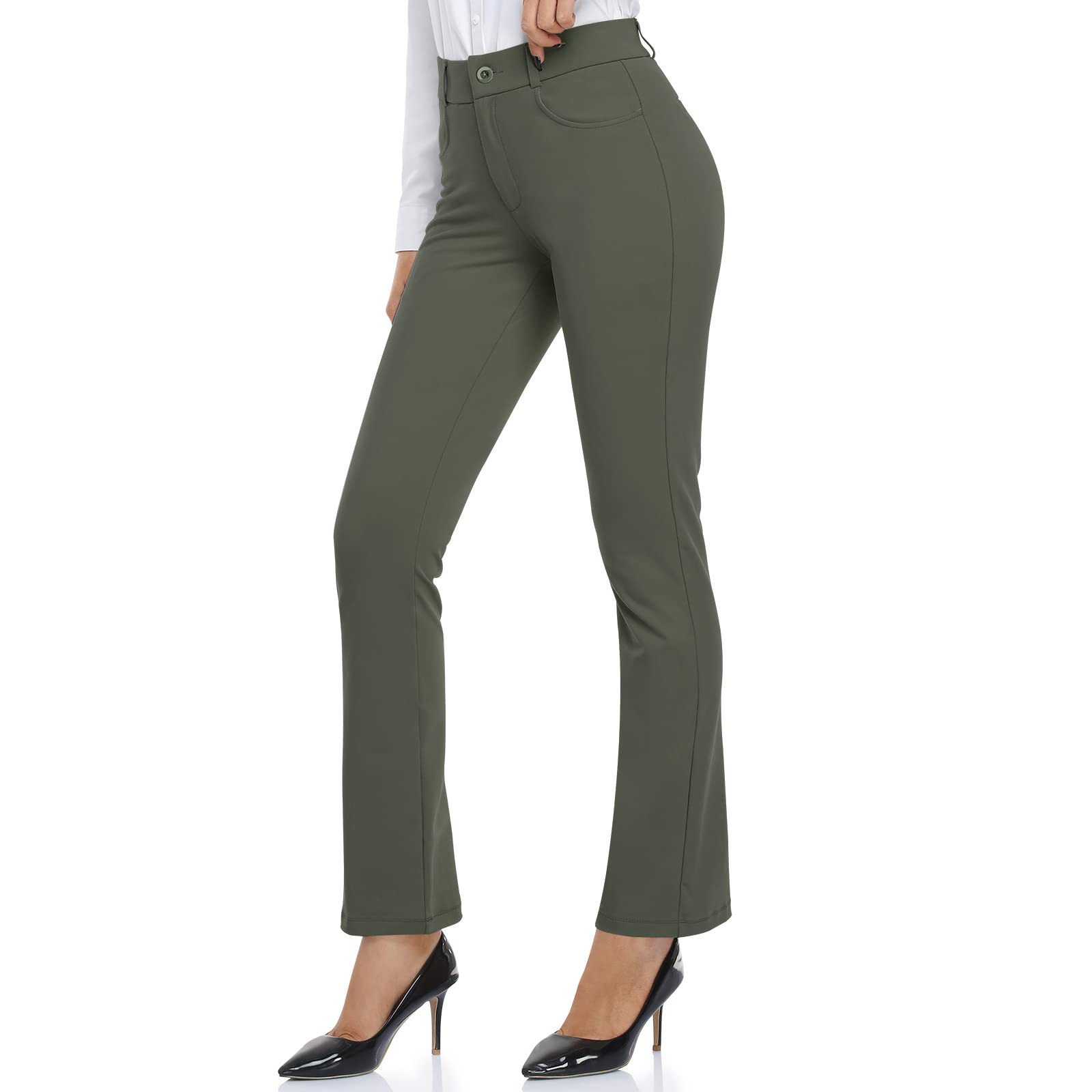 HISKYWIN Women's Stretchy Yoga Dress Pants - Straight Leg & Bootcut Office Slacks with Pockets - Business Casual Work Pants for Petite - Perfect for Yoga, Work, and Everyday Wear