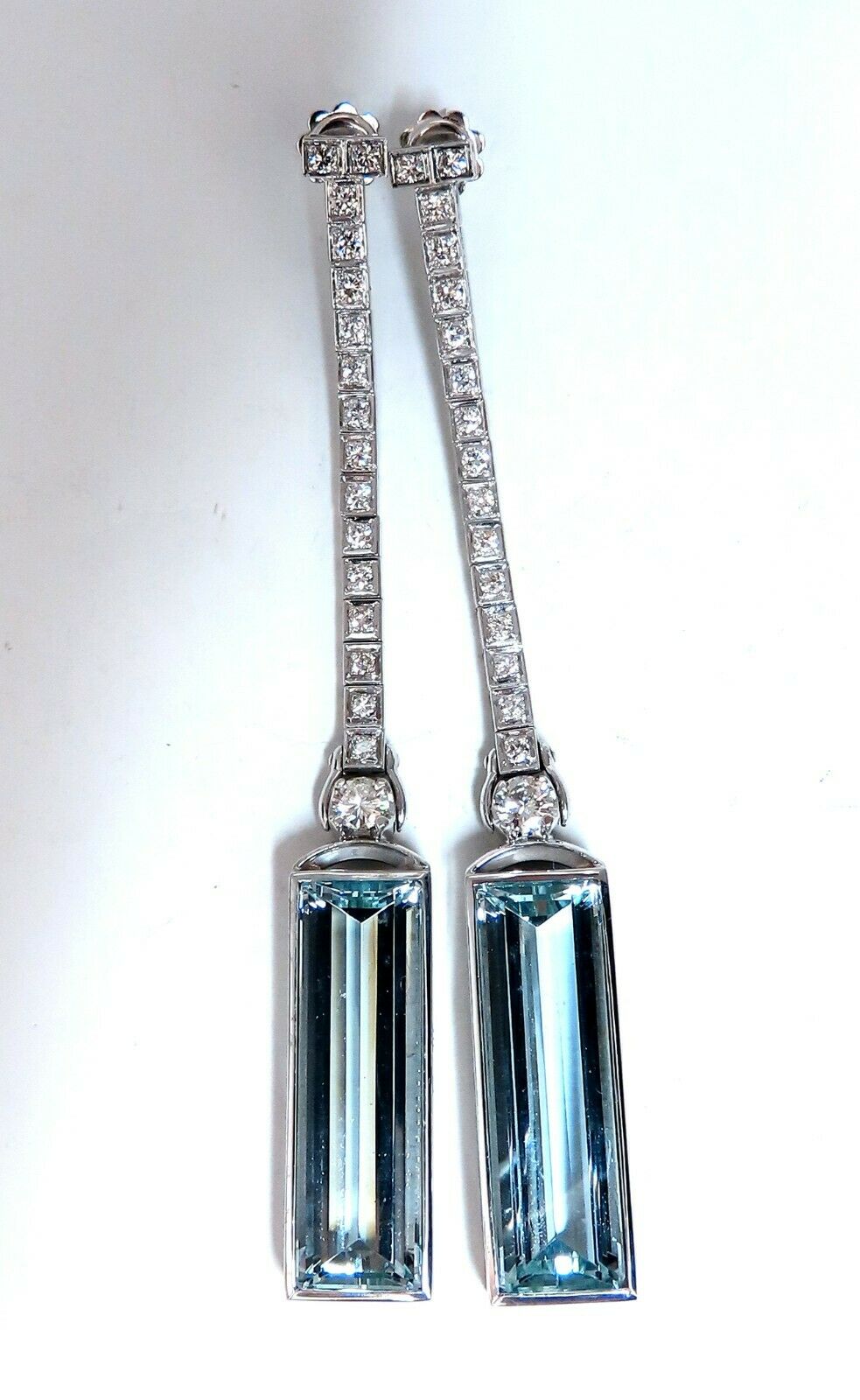 GIA Certified 24.20ct Natural Aquamarine Diamond Dangle Earrings in 14K Gold - Elegant Drop Earrings for Weddings, Parties & Special Occasions