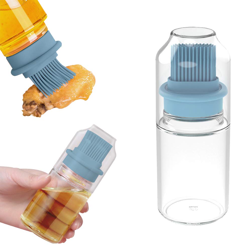Premium Silicone Oil Bottle Brush - BBQ Baster Brush for Olive Oil, Vinegar & Salad Dressing Dispenser (Blue) - Ideal for Grilling, Cooking & Kitchen Use