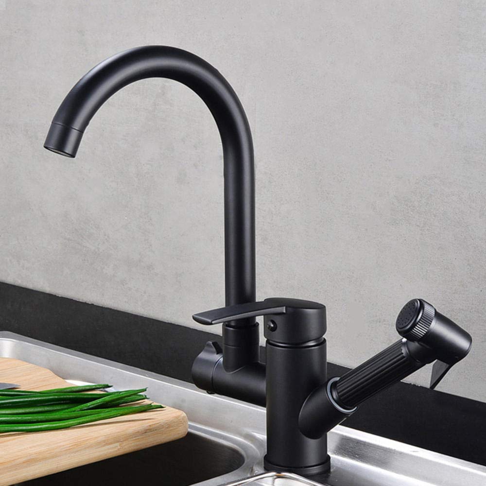 Brass Black Kitchen Sink Mixer Tap with Pull Out Spray Gun, Hot and Cold Water, Retractable Rotating Faucet for Modern and Stylish Kitchens