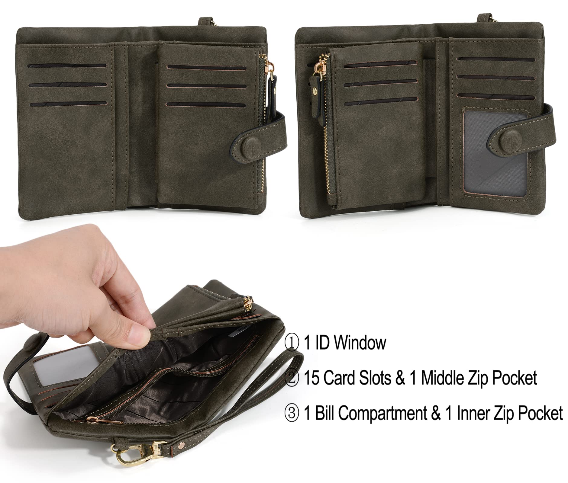 Vegan Leather Women's Wallet with Zipper & Wristlet - Slim RFID Blocking Card Holder & Coin Purse for Everyday Use, Travel, and Shopping