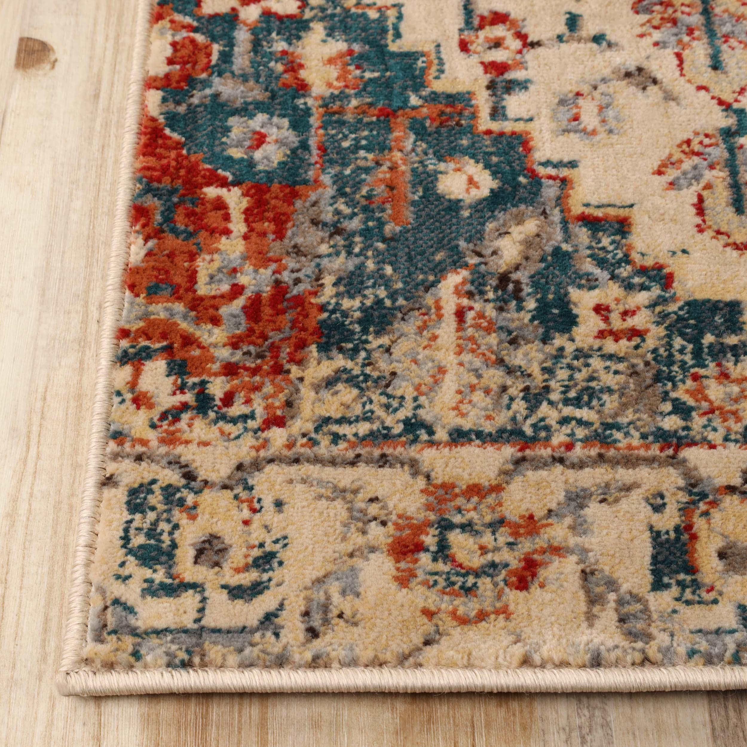 Leena Tribal Medallion Traditional Indoor Area Rug - Non-Slip Bohemian Floor Carpet for Living Room, Bedroom, Hallway Runner | Home Decor & Boho Chic Style