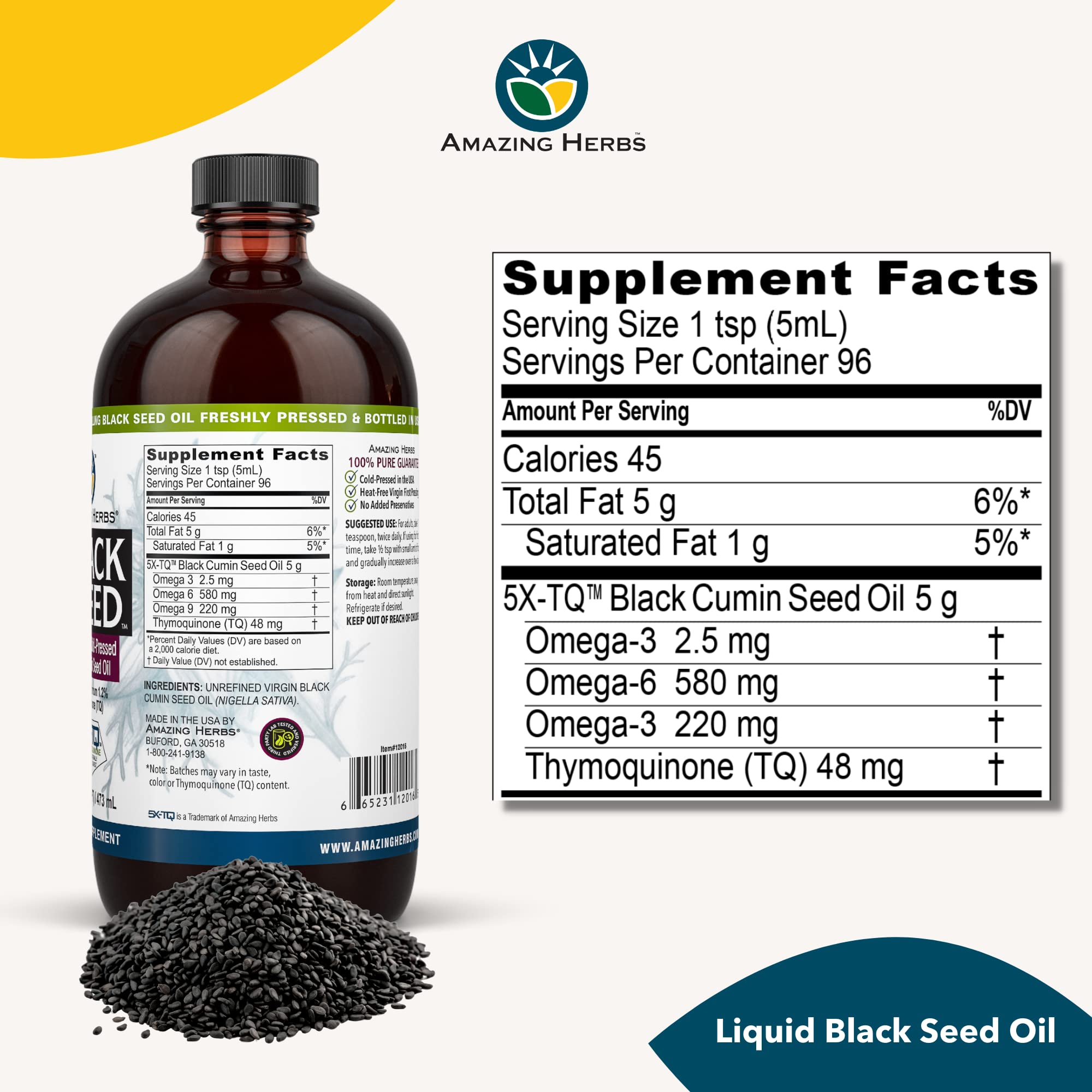 Premium Black Seed Oil - Cold Pressed Nigella Sativa for Digestive Health, Immune Support & Brain Function | Gluten Free, Non-GMO | 16 Fl Oz (Pack of 2) | Perfect for Daily Wellness & Natural Remedies