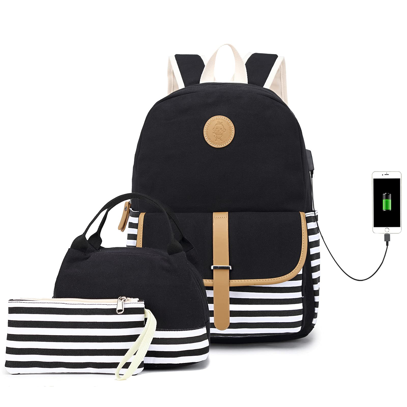 Pawsky Cute Stripe Backpack Set for Girls - School, College & Travel