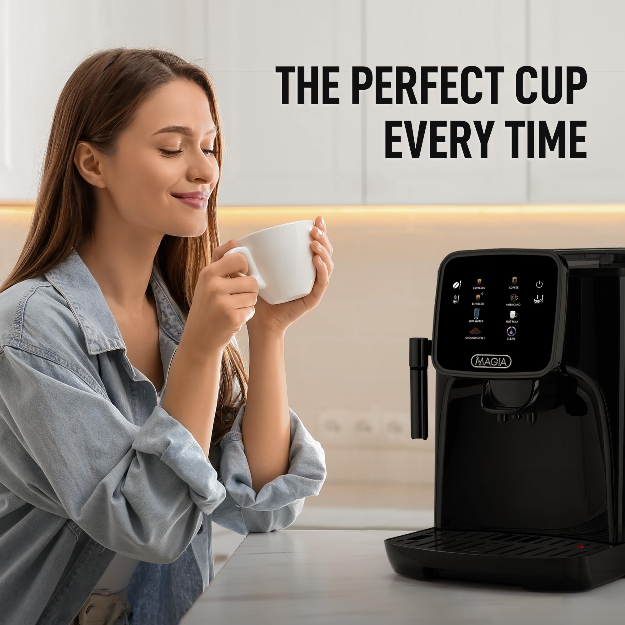 Zulay Kitchen Magia Clasica Fully Automatic Espresso Machine with Built-in Grinder - Touch Screen Coffee Maker for Latte, Cappuccino & Macchiato - One-Touch Operation & Milk Frother - Perfect for Home, Office & Coffee Shops - Black