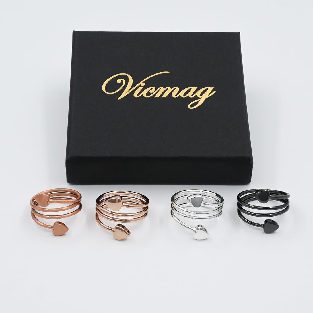 Vicmag Adjustable Copper Magnetic Rings for Women - 4PCS Set (Rose Gold, Silver, Copper, Black) - 100% Pure Solid Copper Jewelry Gift for Finger & Thumb - Perfect for Arthritis Relief, Fashion Accessories & Wellness Therapy