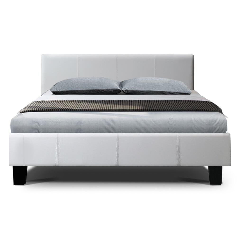 Coogee Bed White & Normay Series Pillow Top Mattress - Medium Firm Support, Double Package Set for Ultimate Comfort | Perfect for Guest Rooms, Dorms & Small Apartments