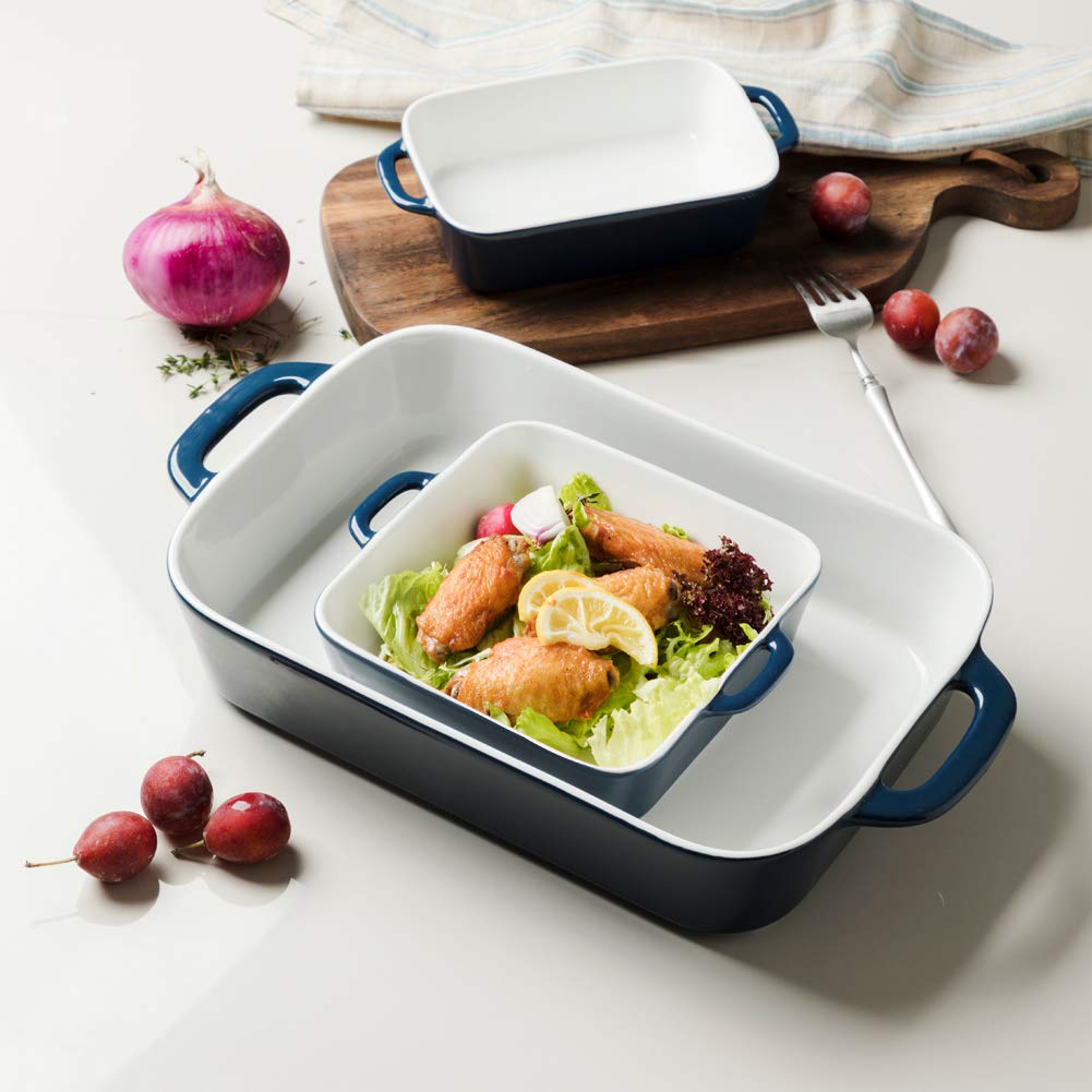Sweejar Ceramic Bakeware Set - 3-Piece Rectangular Baking Dish for Oven, Casserole, Lasagna & Cake | Porcelain Oven-Safe Baking Pans for Kitchen, Dinner Party & Daily Cooking (Navy Blue) | Perfect for Holiday Meals, Family Gatherings & Meal Prep