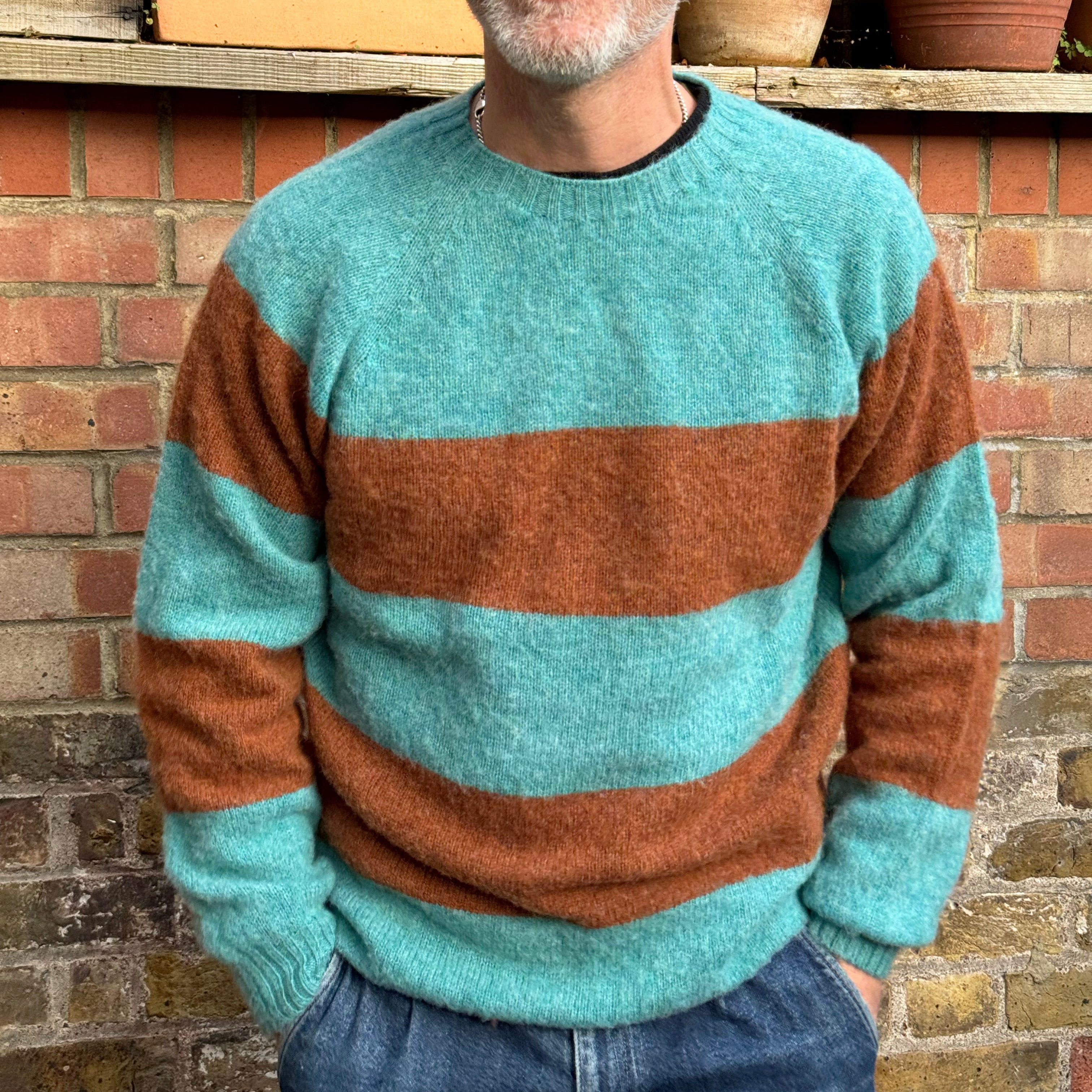 Lowie Men's Mocha & Sky Blue Striped Sweater Jumper - Casual Pullover for Fall & Winter, Perfect for Office, Dating and Outdoor Activities