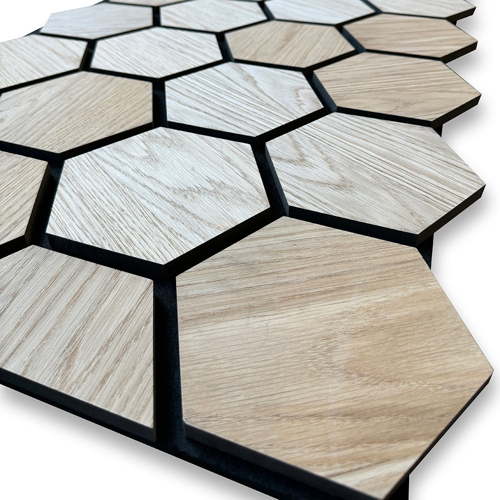Hexagon WOODFLEX Acoustic Wood Wall Panels - Soundproofing & Decorative Wall Tiles for Home Theater, Office & Studio (Sample)