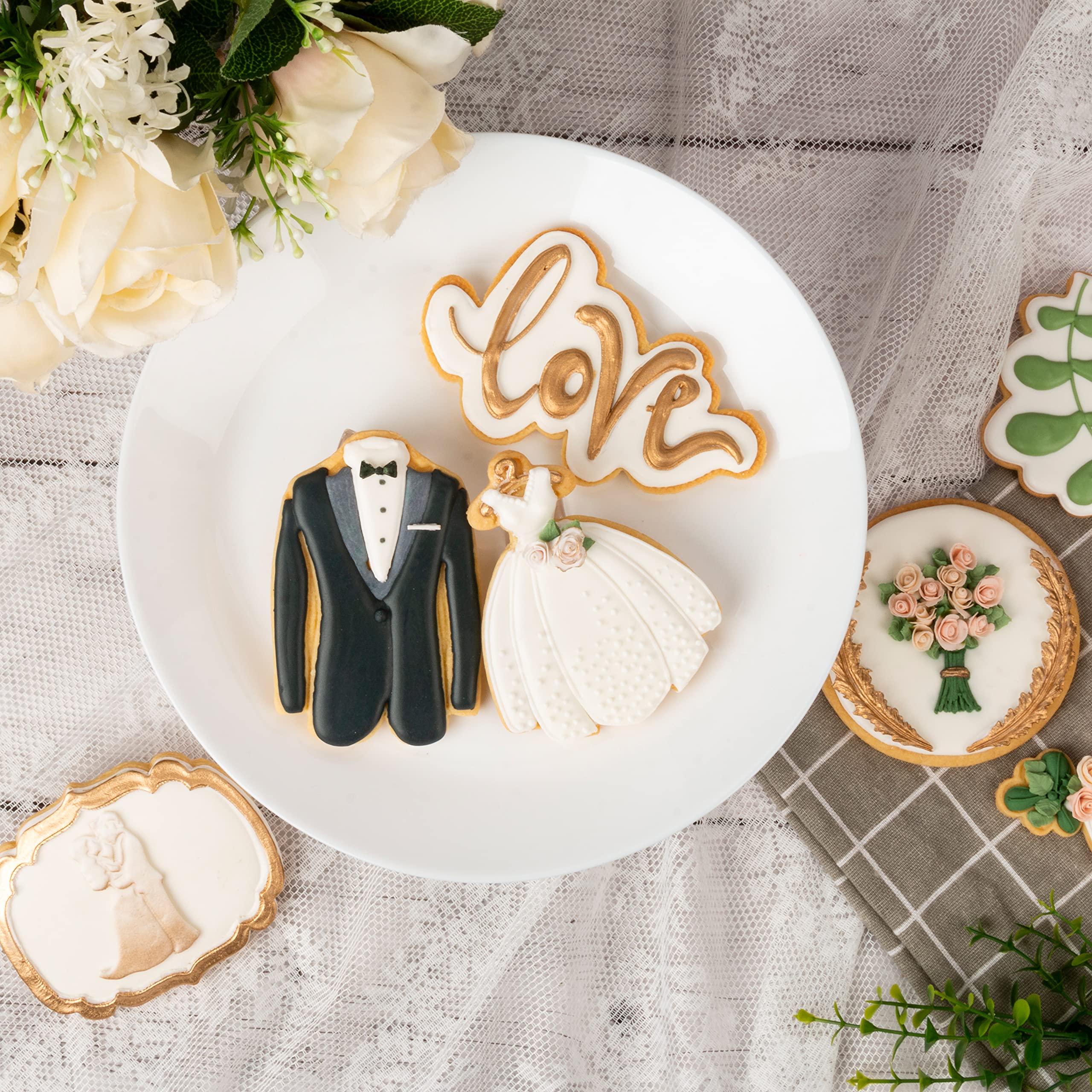 Flycalf Wedding Cookie Cutters Set - Tuxedo & Plunger Stamps for Holiday Baking | 3