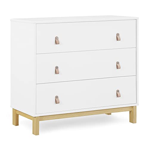 GAP babyGap Legacy 3-Drawer Nursery Dresser with Leather Pulls in Bianca White/Natural - Perfect for Baby Room Organization & Storage