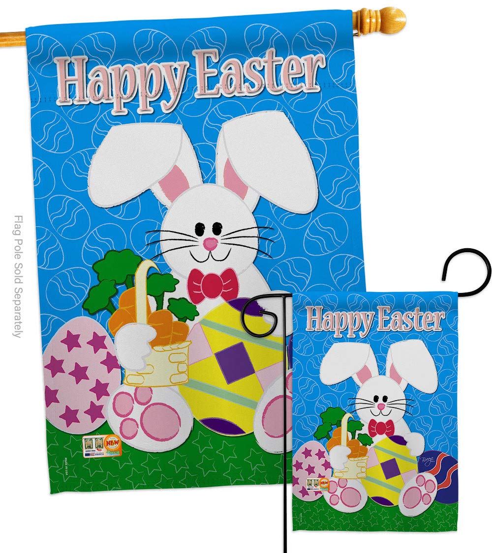Easter Bunny Garden Flags Set - Double-Sided Spring Decor with Happy Bunny & Eggs - Made in USA 28x40 Inch - Perfect for Yard, Home, Church & Easter Celebrations