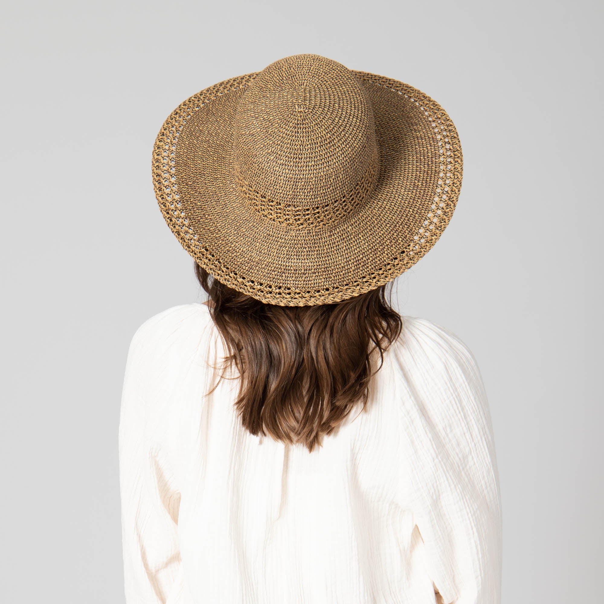 Women's Everyday Sun Hat with Open Weave Stripes - UPF 50+ UV Protection Wide Brim Beach Hat for Summer Outdoor Activities