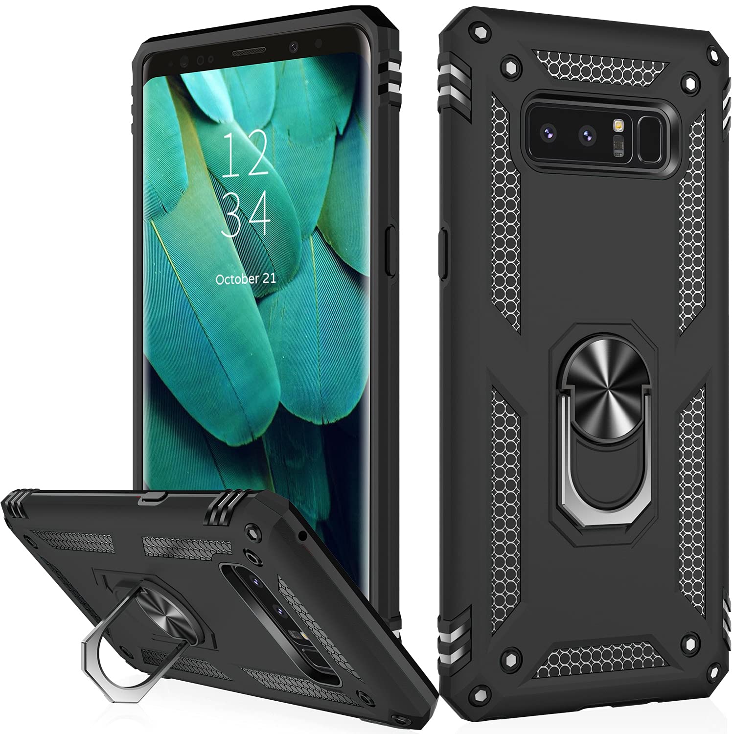 IKAZZ Samsung Galaxy Note 8 Case - Military Grade Shockproof Protective Phone Cover with Magnetic Kickstand | 16ft Drop Tested | Heavy Duty Protection for Everyday Use, Work & Outdoor Activities (Black)