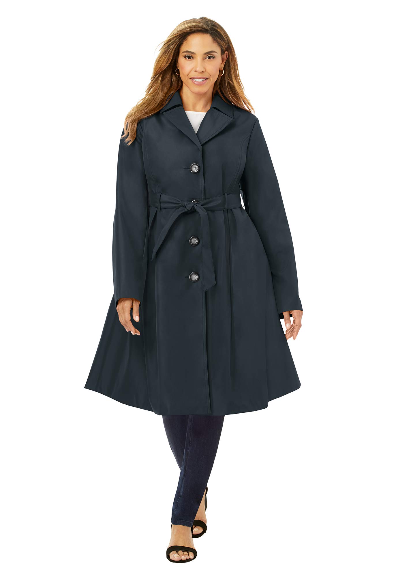 Jessica London Women's Plus Size Pleated Trench Coat - Waterproof Raincoat for Women | Stylish Outerwear for Work, Travel & Everyday Wear