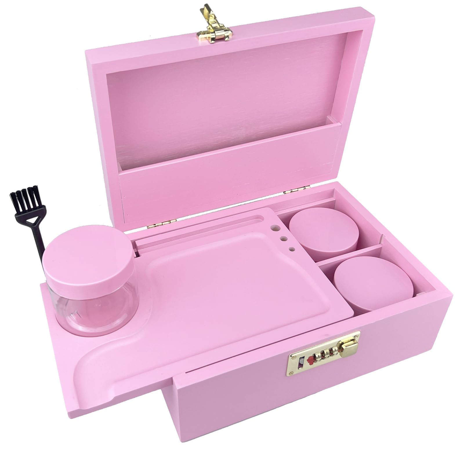 DEHVEN Large Bamboo Storage Box with Lock - Decorative Jar Organizer for Home, Office & Bathroom (Pink) | Perfect for Jewelry, Makeup, Spices & Home Decor Storage