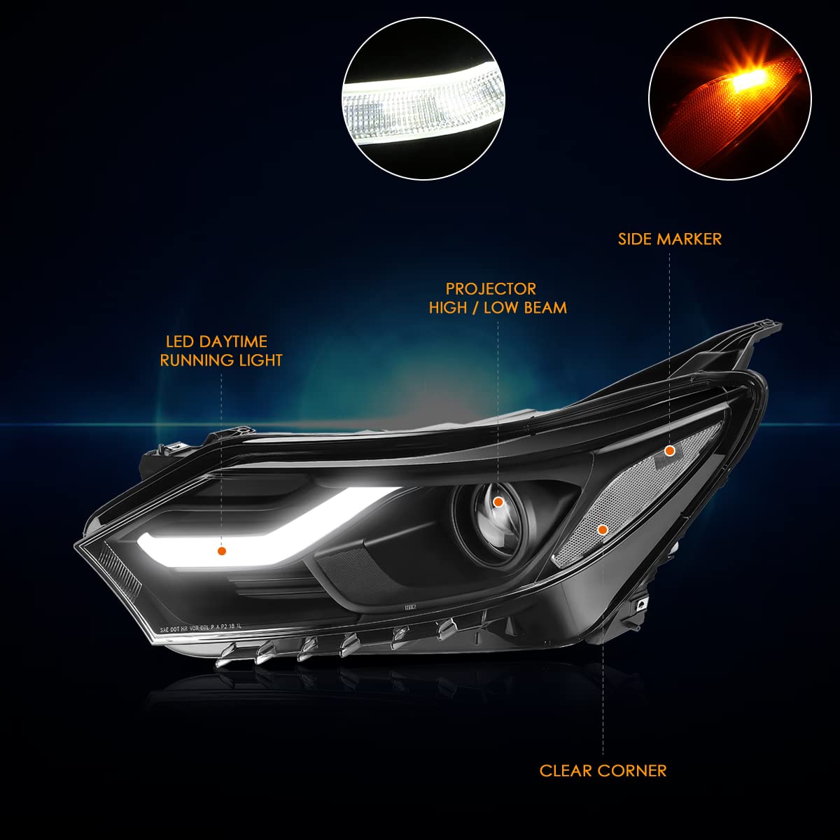 PM PERFORMOTOR LED DRL Projector Headlights Assembly - Compatible with 2018-2021 Chevy Equinox, Black Housing & Clear Corner - Upgrade for Enhanced Night Visibility & Stylish Look