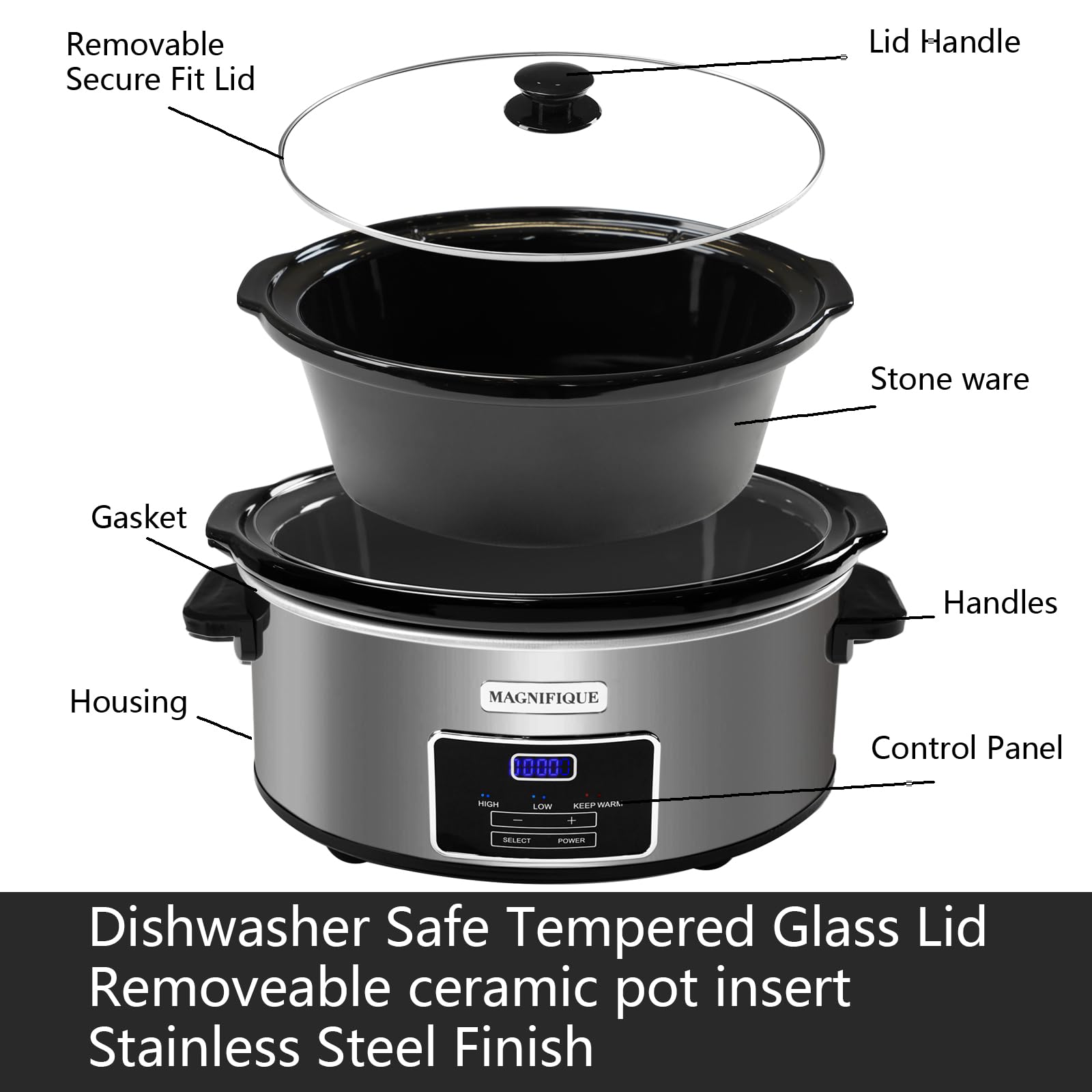 8-Quart Digital Programmable Slow Cooker with Timer - Smart Kitchen Appliance for Family Dinners & Meal Prep - 10+ Serving Capacity - 3 Heat Settings (Warm/Low/High) - Perfect for Soups, Stews, Pot Roasts & Party Dishes