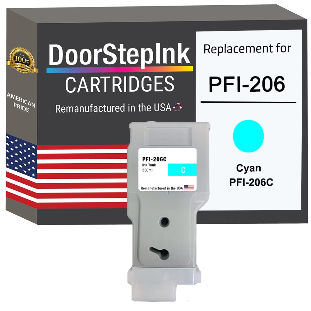 USA Remanufactured Canon PFI-206 300ml Cyan Ink Cartridge Replacement for imagePrograf iPF6400/iPF6450 24in Printers - Ideal for Professional Photo Printing & Large Format Graphics