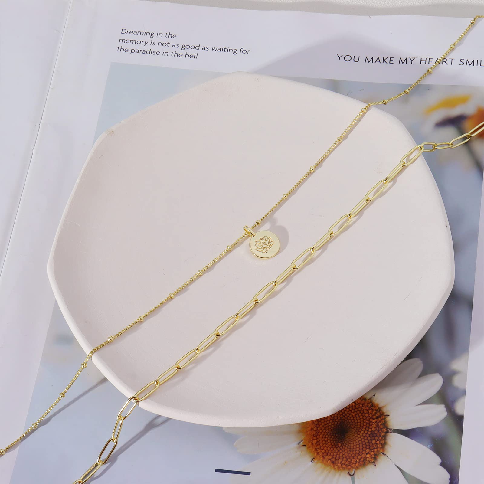 Birth Month Flower Necklace - Gold Layered Paperclip Link Chain Necklace for Women, Daffodil Necklace, March Birth Flower Jewelry - Perfect Birthday Gift for Her, Mother's Day Present, Anniversary Keepsake