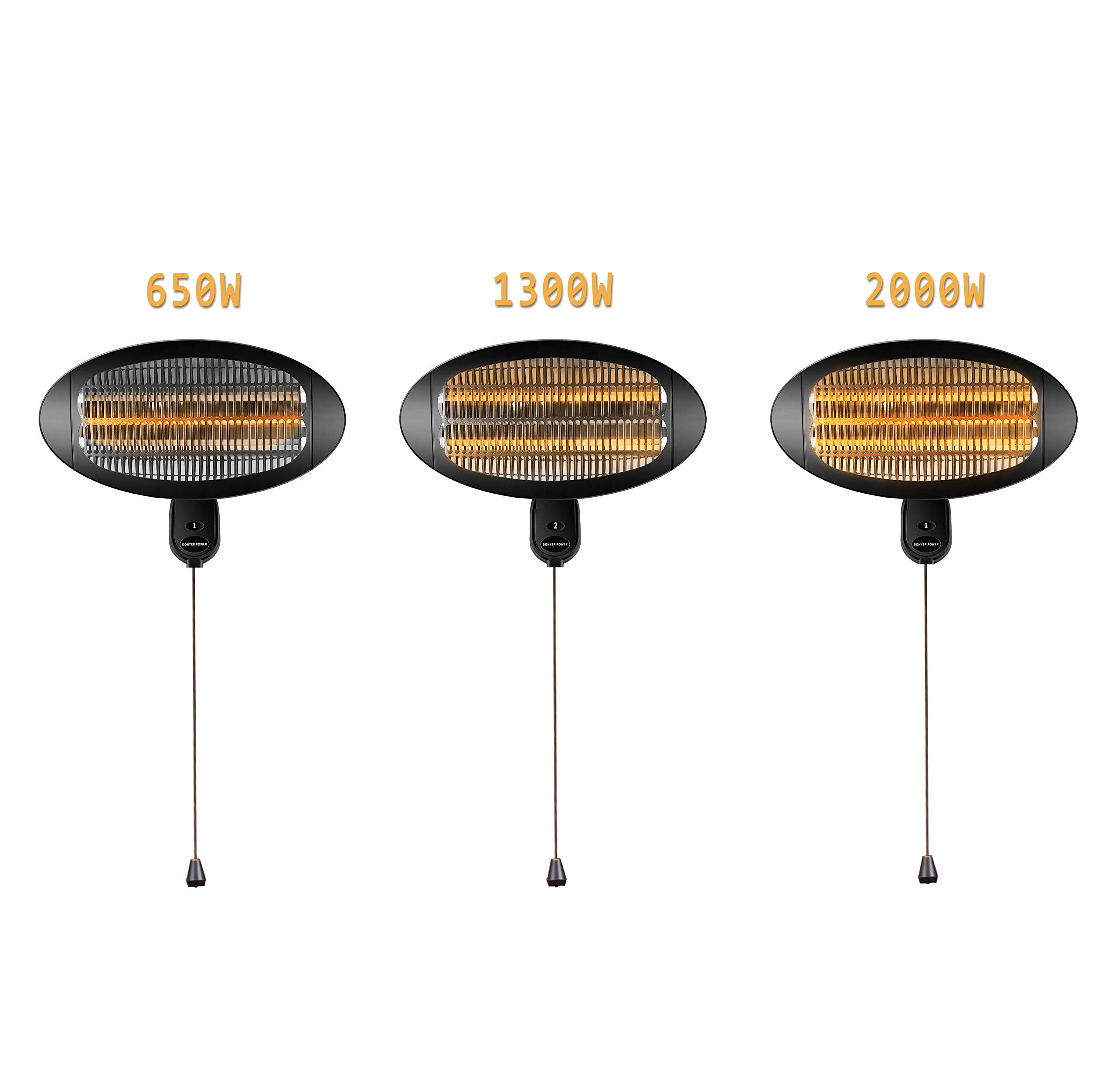 Donyer Power 1500W Wall/Ceiling Mounted Electric Patio Heater - Outdoor Quartz Infrared Heater for Patio, Deck, Garage & Restaurant Use