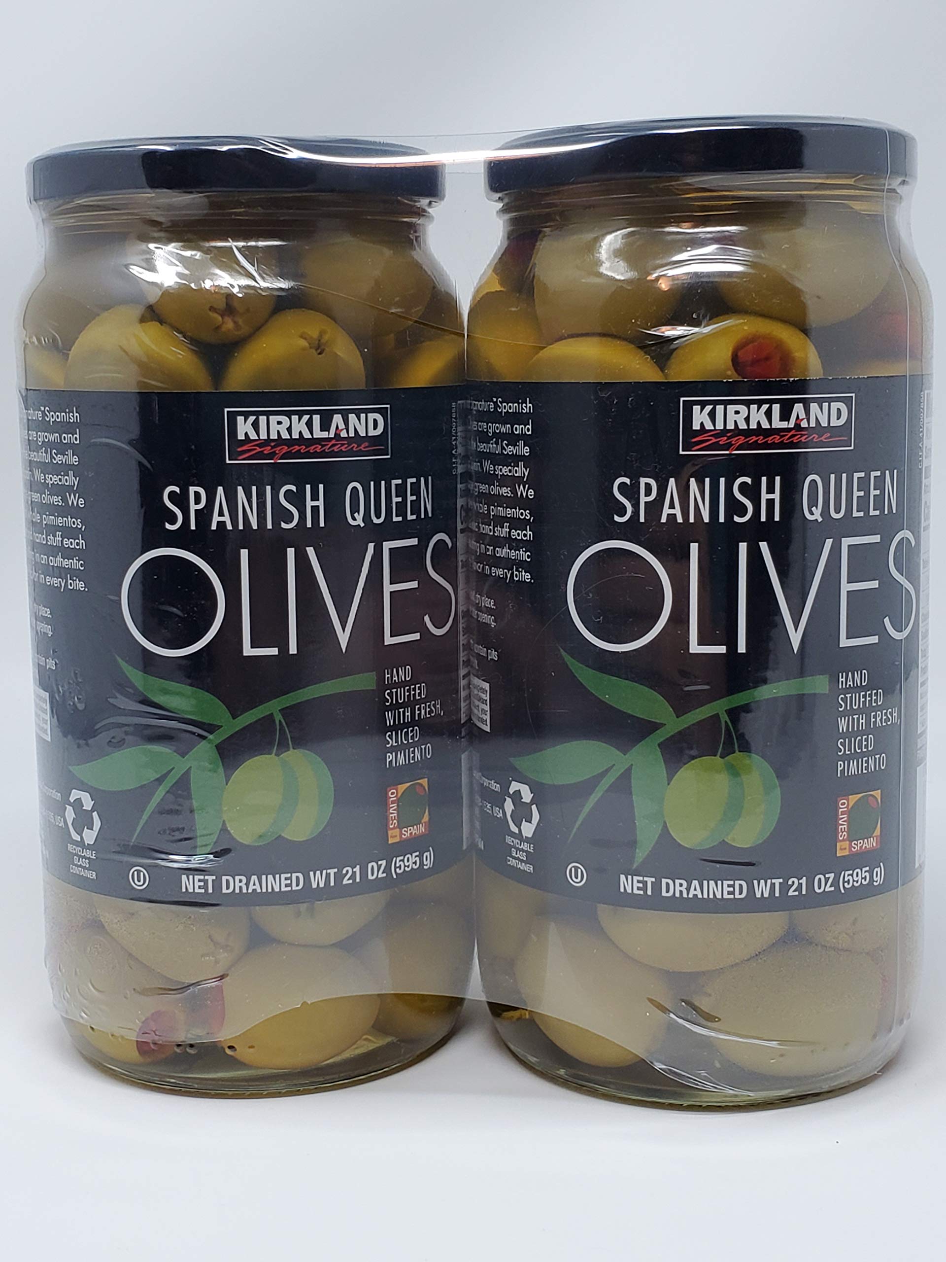 Kirkland Signature Spanish Queen Olives - Large Pitted Green Olives in Brine, 6 lbs (96 oz) - Perfect for Salads, Charcuterie Boards & Mediterranean Recipes